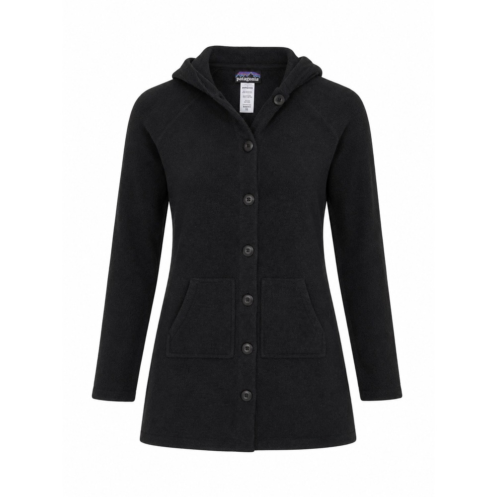 Patagonia Better Sweater Merino Wool Hooded Coat Black Womens XL Button Front